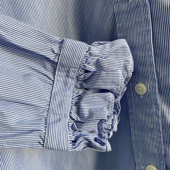 J. Crew Light Blue Ruffled Button-Up Shirt - Picture 2 of 4